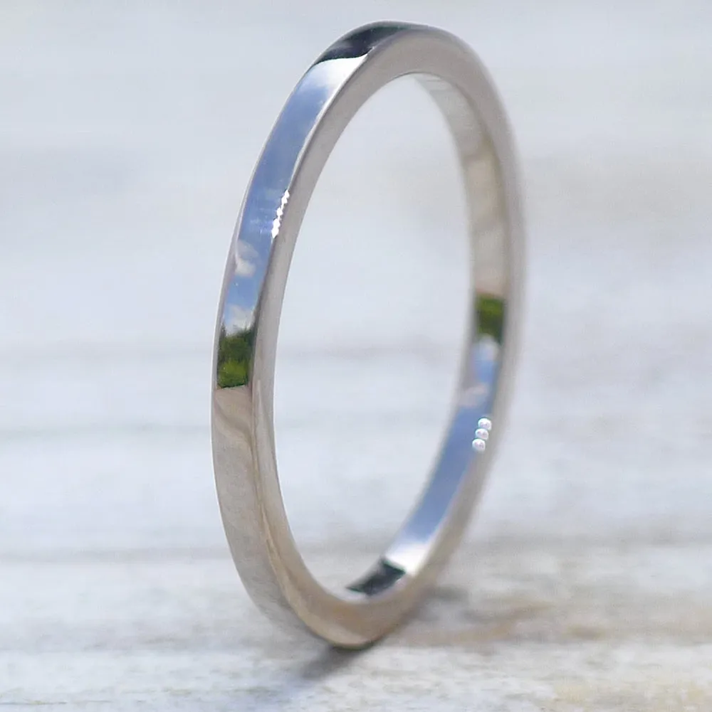 1.5mm Skinny Square Profile 18ct White Gold Wedding Ring