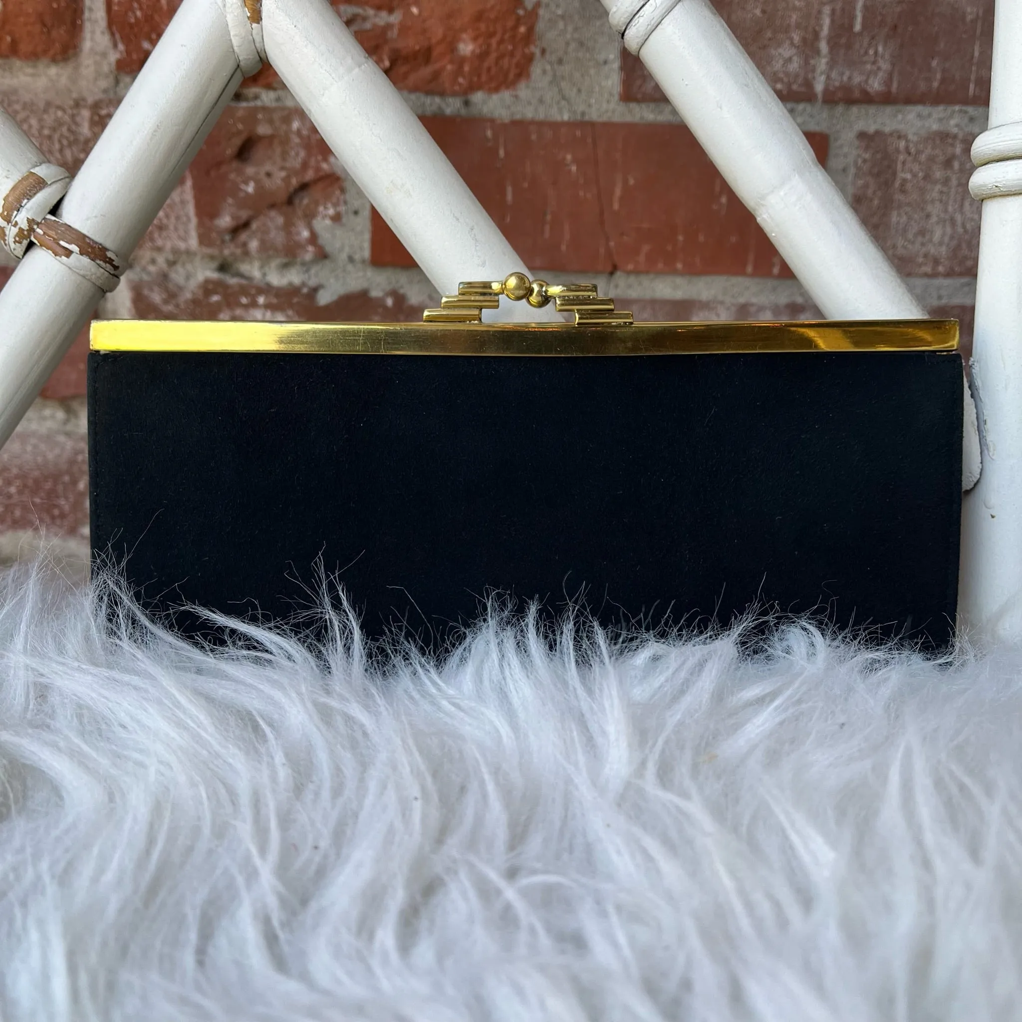 1960s Black Suede Clutch