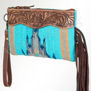 ADBG344J American Darling WRISTLET Hand Tooled Upcycled Wool Genuine Leather women bag western handbag purse