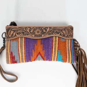 ADBG344R American Darling WRISTLET Hand Tooled Upcycled Wool Genuine Leather women bag western handbag purse