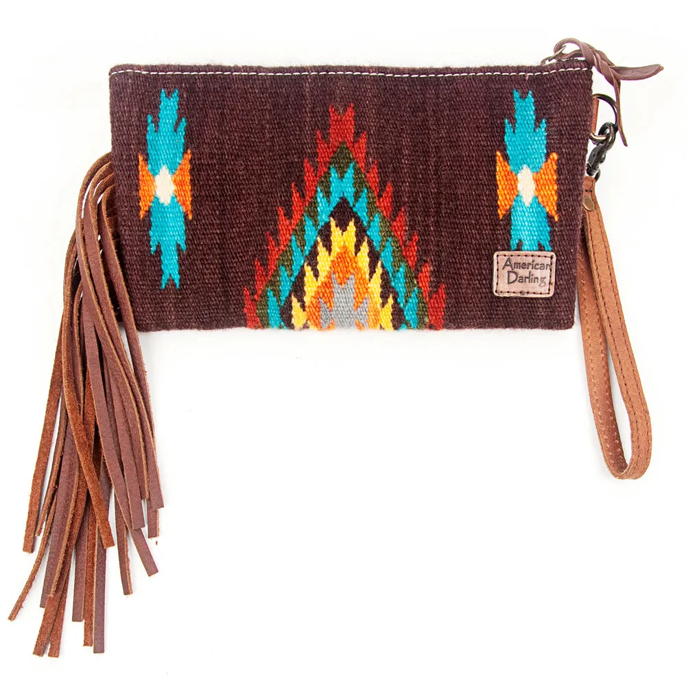 American Darling ADBG344D1 Wristlet Hand Tooled Saddle Blanket Genuine Leather Women Bag Western Handbag Purse