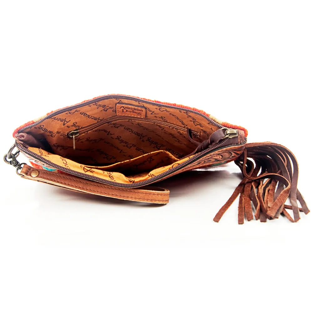 American Darling ADBG344D1 Wristlet Hand Tooled Saddle Blanket Genuine Leather Women Bag Western Handbag Purse