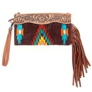 American Darling ADBG344D1 Wristlet Hand Tooled Saddle Blanket Genuine Leather Women Bag Western Handbag Purse
