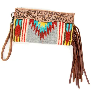American Darling ADBG344D11 Wristlet Hand Tooled Saddle Blanket Genuine Leather Women Bag Western Handbag Purse