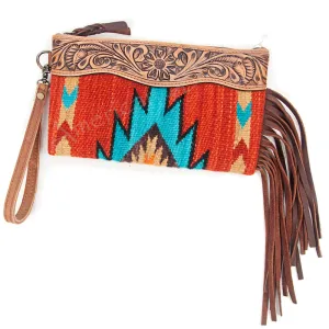 American Darling ADBG344D2 Wristlet Hand Tooled Saddle Blanket Genuine Leather Women Bag Western Handbag Purse