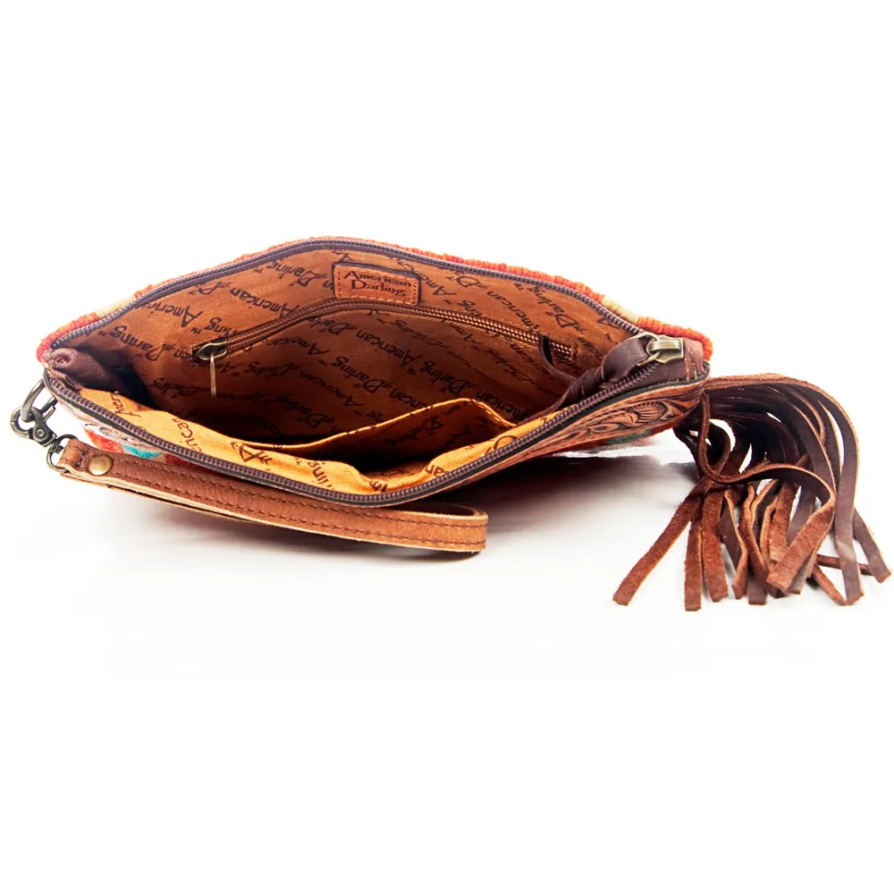 American Darling ADBG344D2 Wristlet Hand Tooled Saddle Blanket Genuine Leather Women Bag Western Handbag Purse