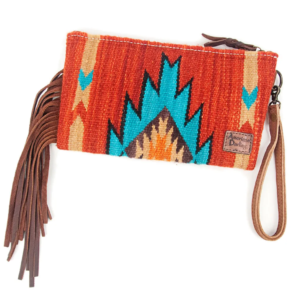 American Darling ADBG344D2 Wristlet Hand Tooled Saddle Blanket Genuine Leather Women Bag Western Handbag Purse