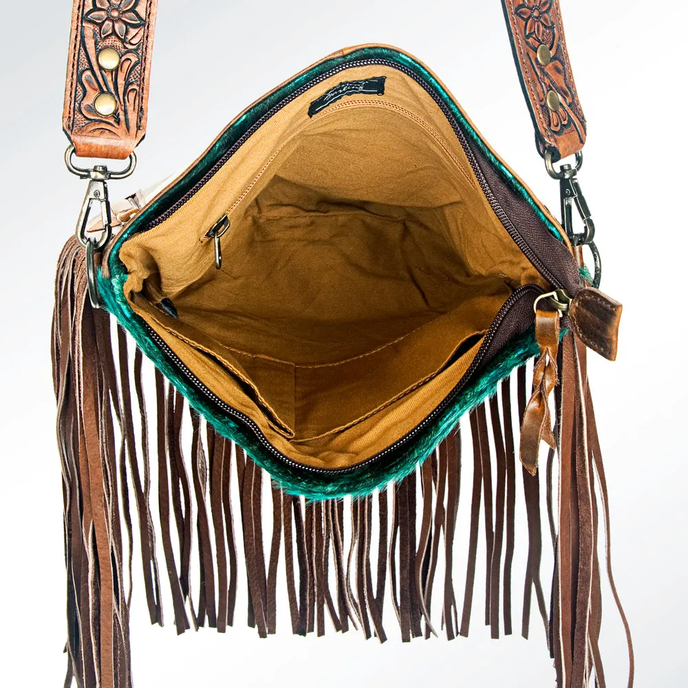 American Darling ADBGS192TRQ2FRNGA Messenger Hand Tooled Hair On Genuine Leather Women Bag Western Handbag Purse