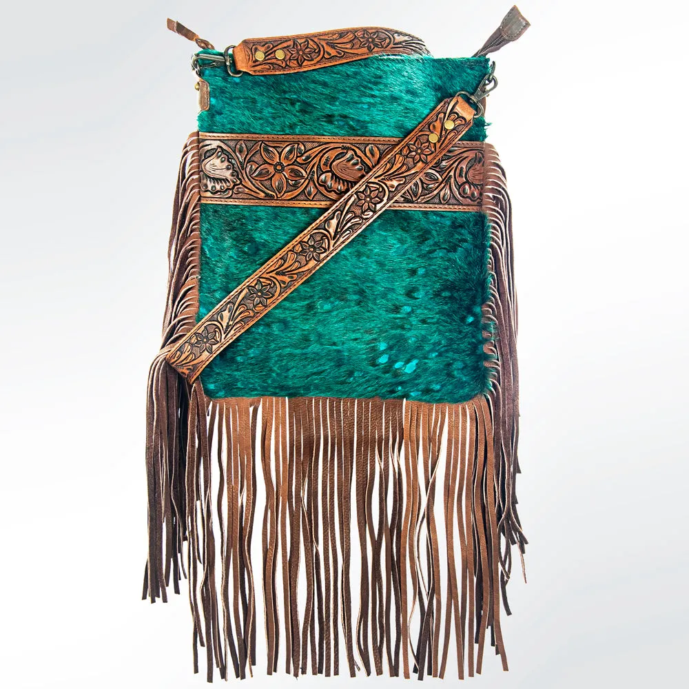 American Darling ADBGS192TRQ2FRNGA Messenger Hand Tooled Hair On Genuine Leather Women Bag Western Handbag Purse