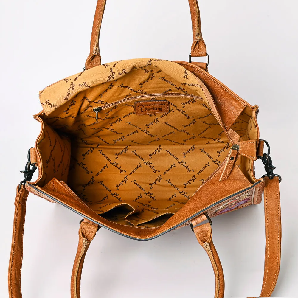 American Darling Briefcase Hand Tooled Genuine Leather Women Bag Western Handbag Purse