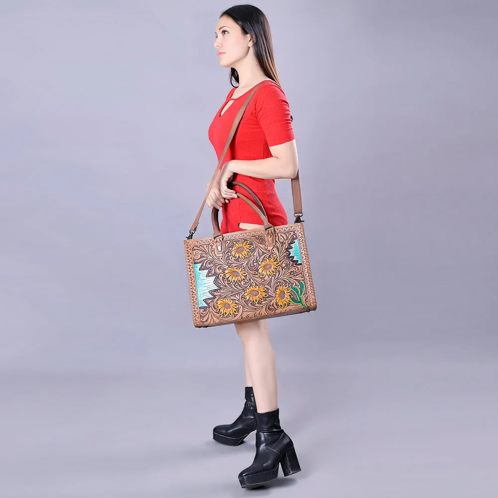 American Darling Briefcase Hand Tooled Genuine Leather Women Bag Western Handbag Purse