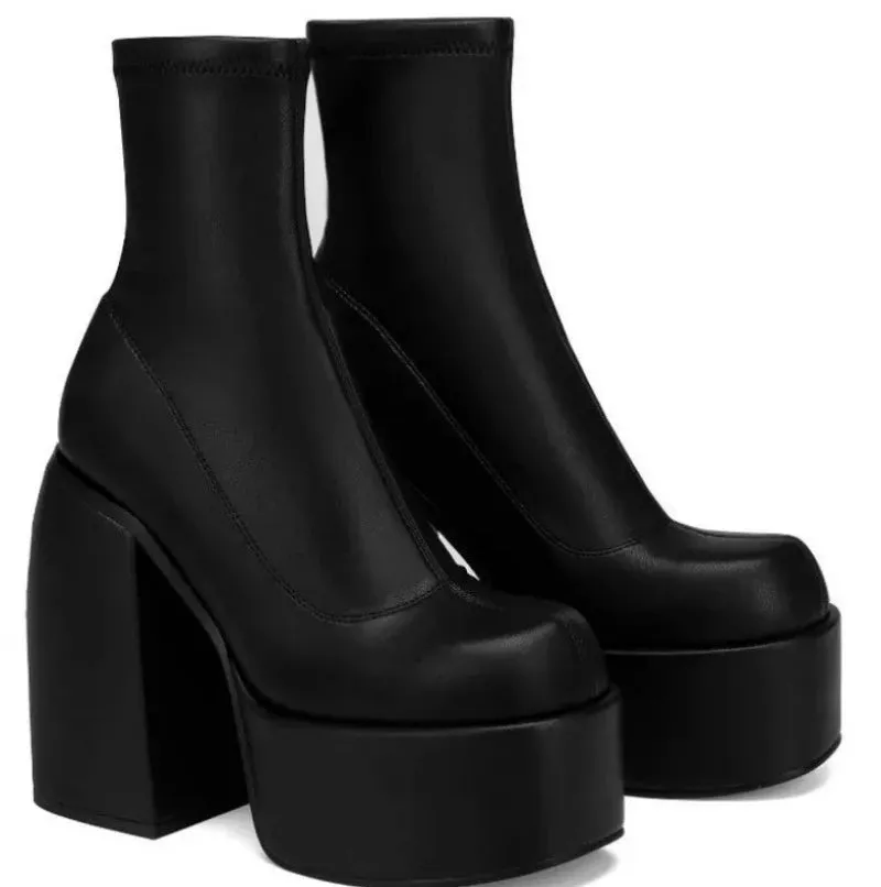 Autumn Winter Round Toe Ladies Matin Boots Jeans Platform  Boots Chunky Heels Boots White Women's Shoes Big Size 41 42