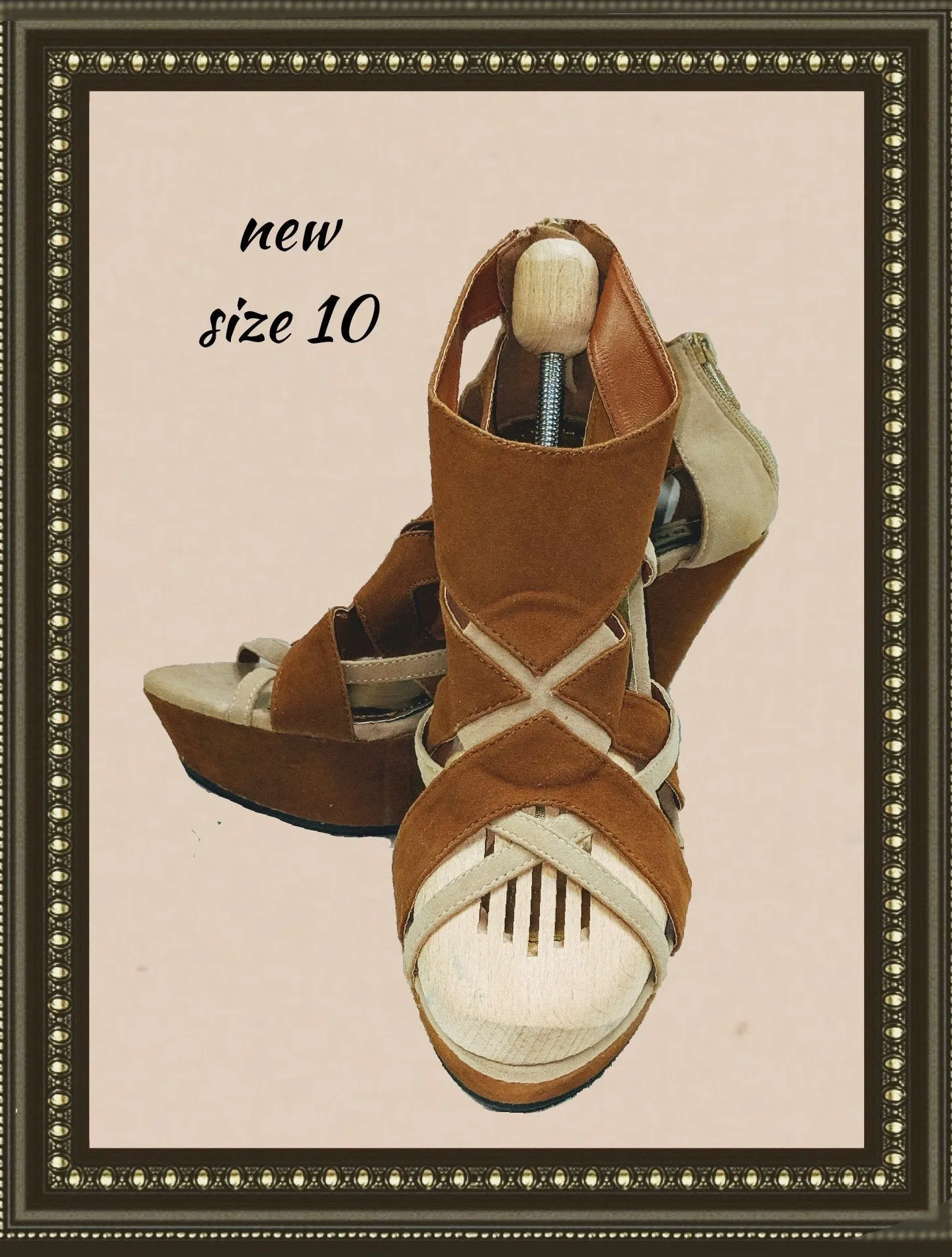 Bamboo high wedge sandals- so cute! - size 10 (b)