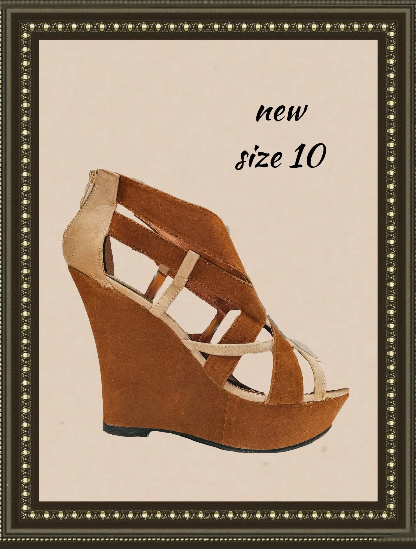 Bamboo high wedge sandals- so cute! - size 10 (b)