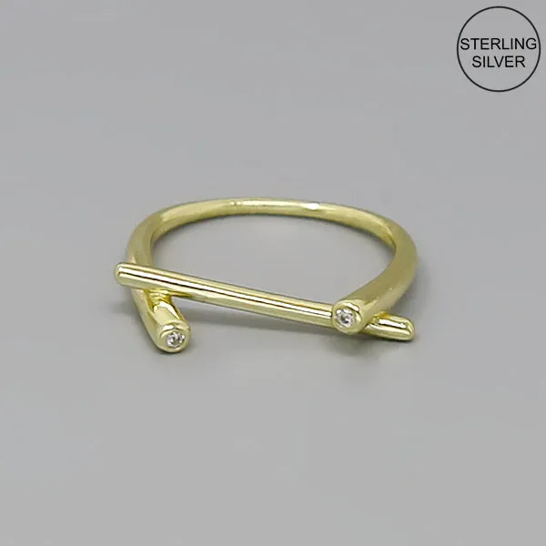 Bar CZ Embellished Sterling Silver Ring