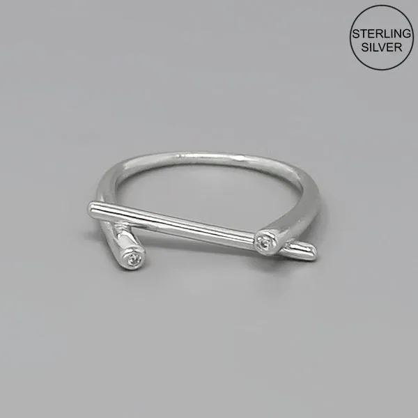 Bar CZ Embellished Sterling Silver Ring