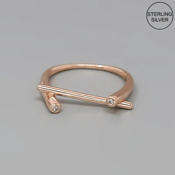 Bar CZ Embellished Sterling Silver Ring