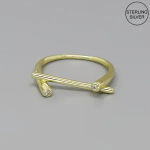 Bar CZ Embellished Sterling Silver Ring