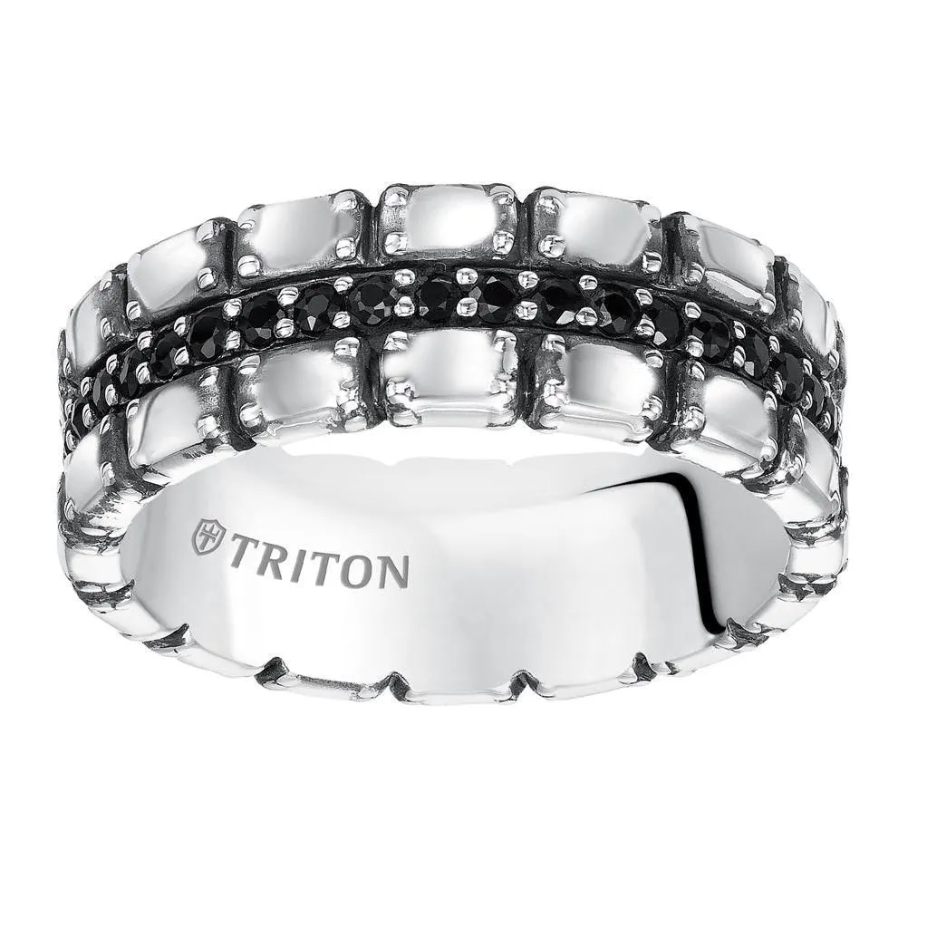 BARAK Sterling Silver Cast wedding band with black sapphires and black Oxidation - 7.5mm