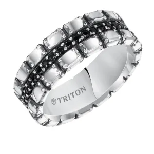 BARAK Sterling Silver Cast wedding band with black sapphires and black Oxidation - 7.5mm