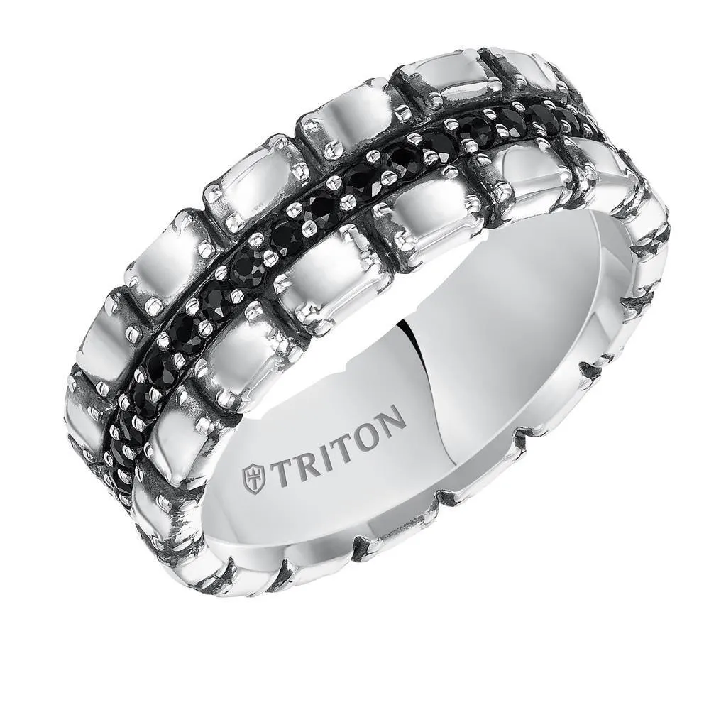 BARAK Sterling Silver Cast wedding band with black sapphires and black Oxidation - 7.5mm