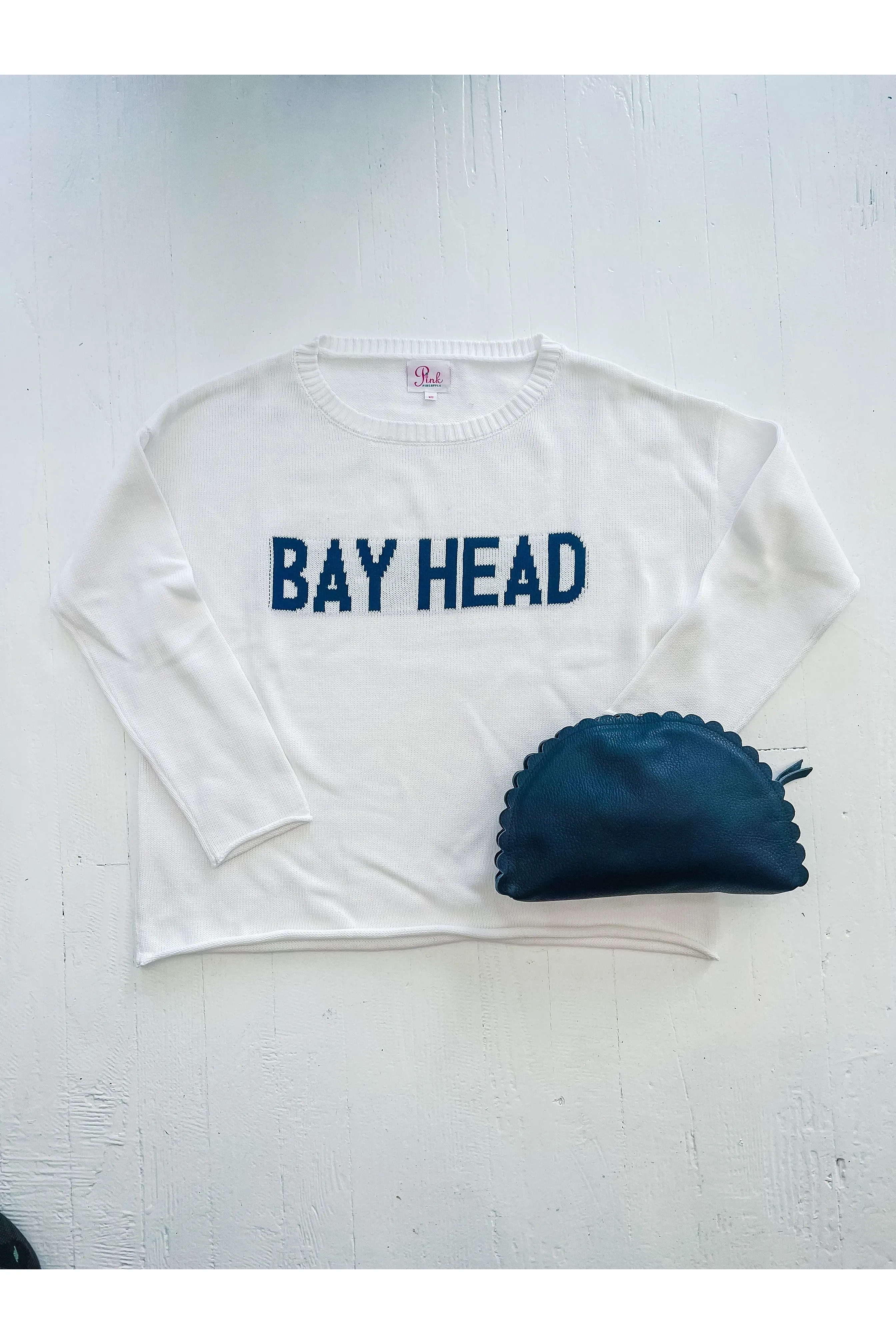 Bay Head White with Navy Cotton Sweater