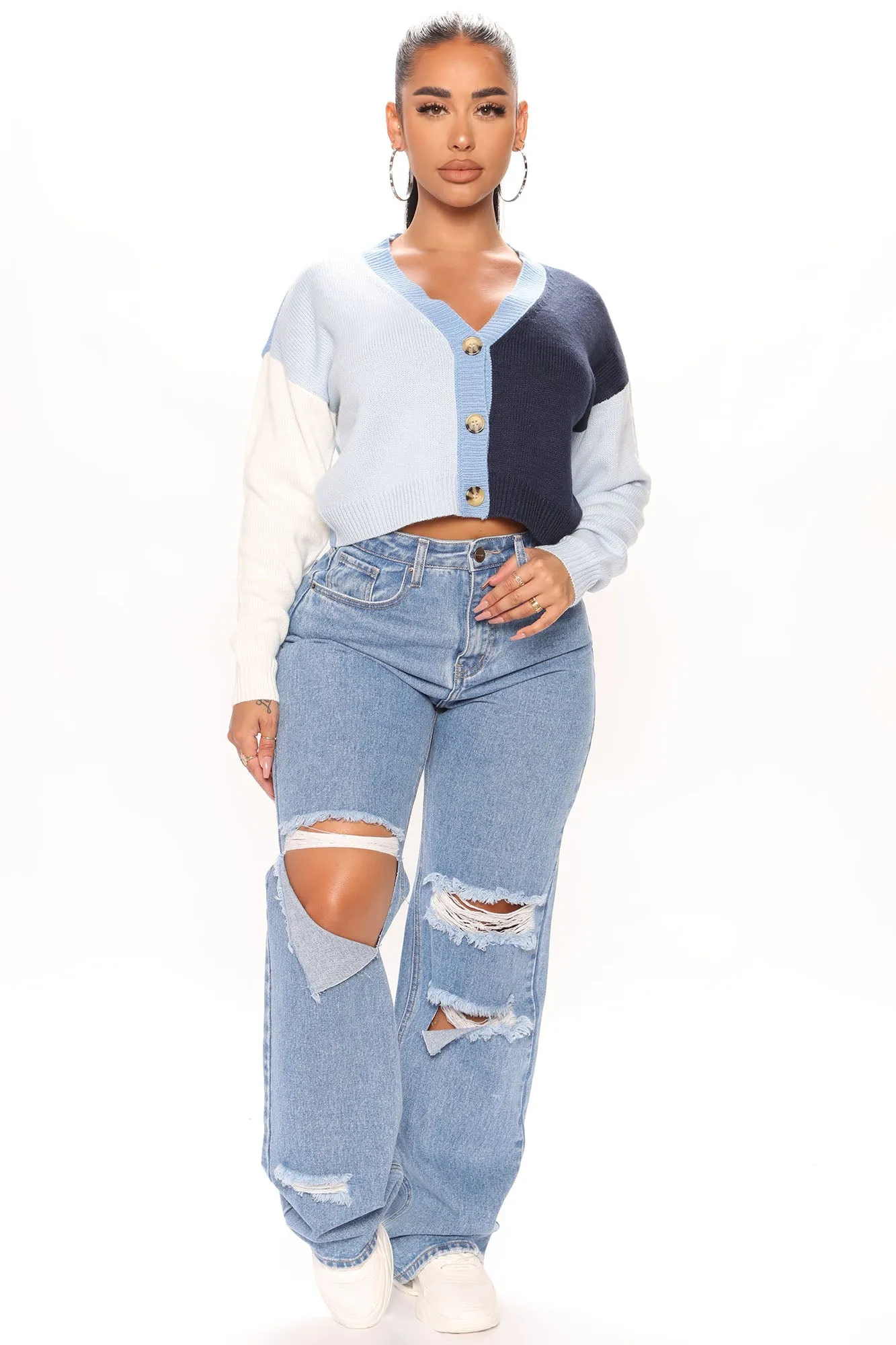Block Him Colorblock Cardigan - Blue/combo