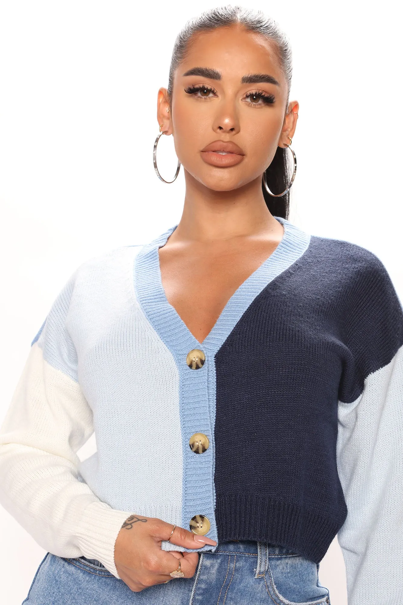 Block Him Colorblock Cardigan - Blue/combo