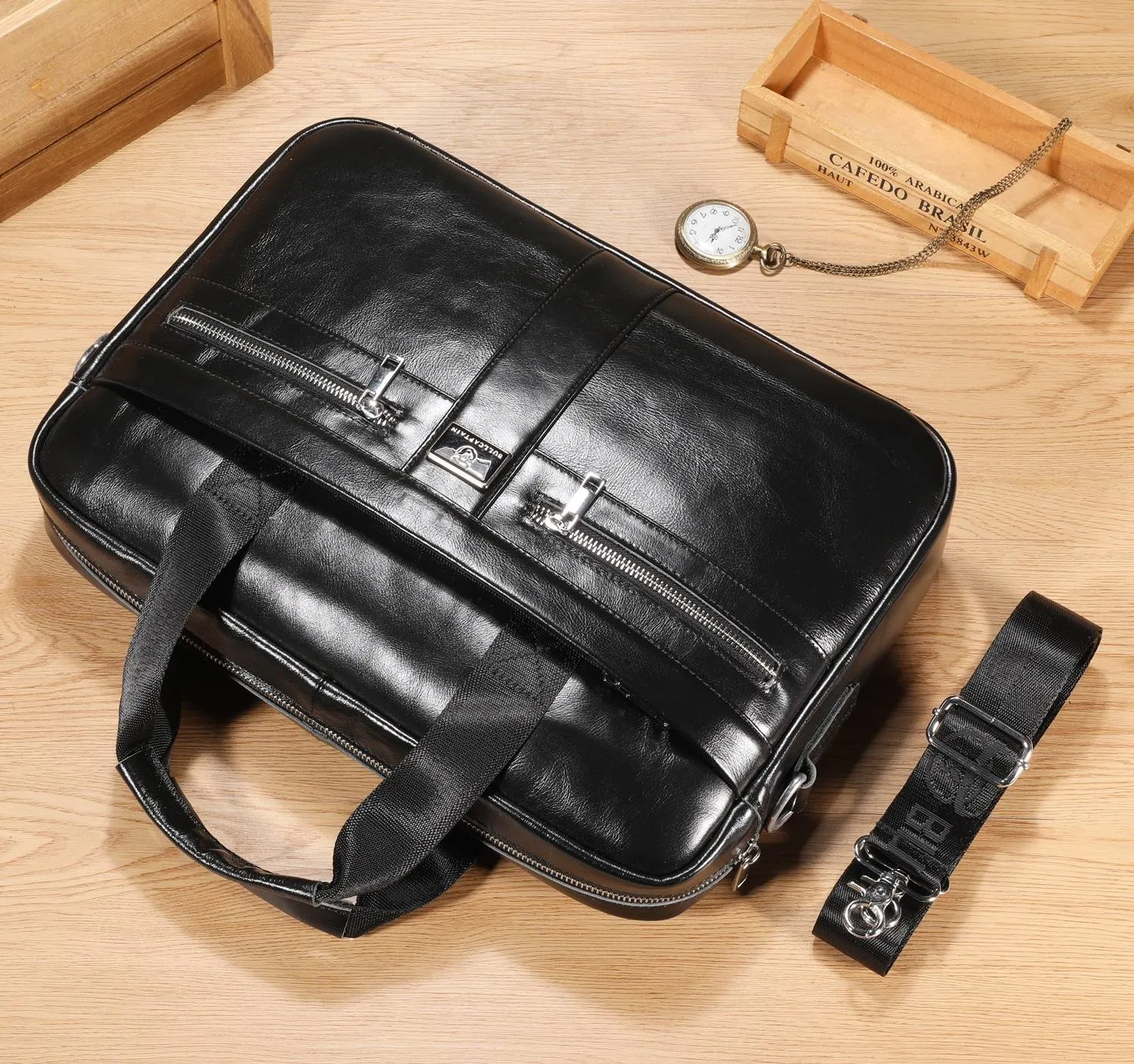 BULLCAPTAIN 16 Inch Men Leather Laptop Messenger Bags Business Travel Briefcases