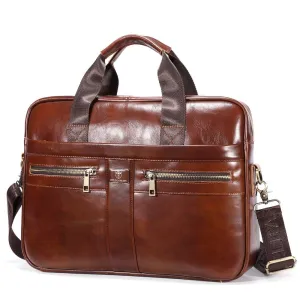 BULLCAPTAIN 16 Inch Men Leather Laptop Messenger Bags Business Travel Briefcases