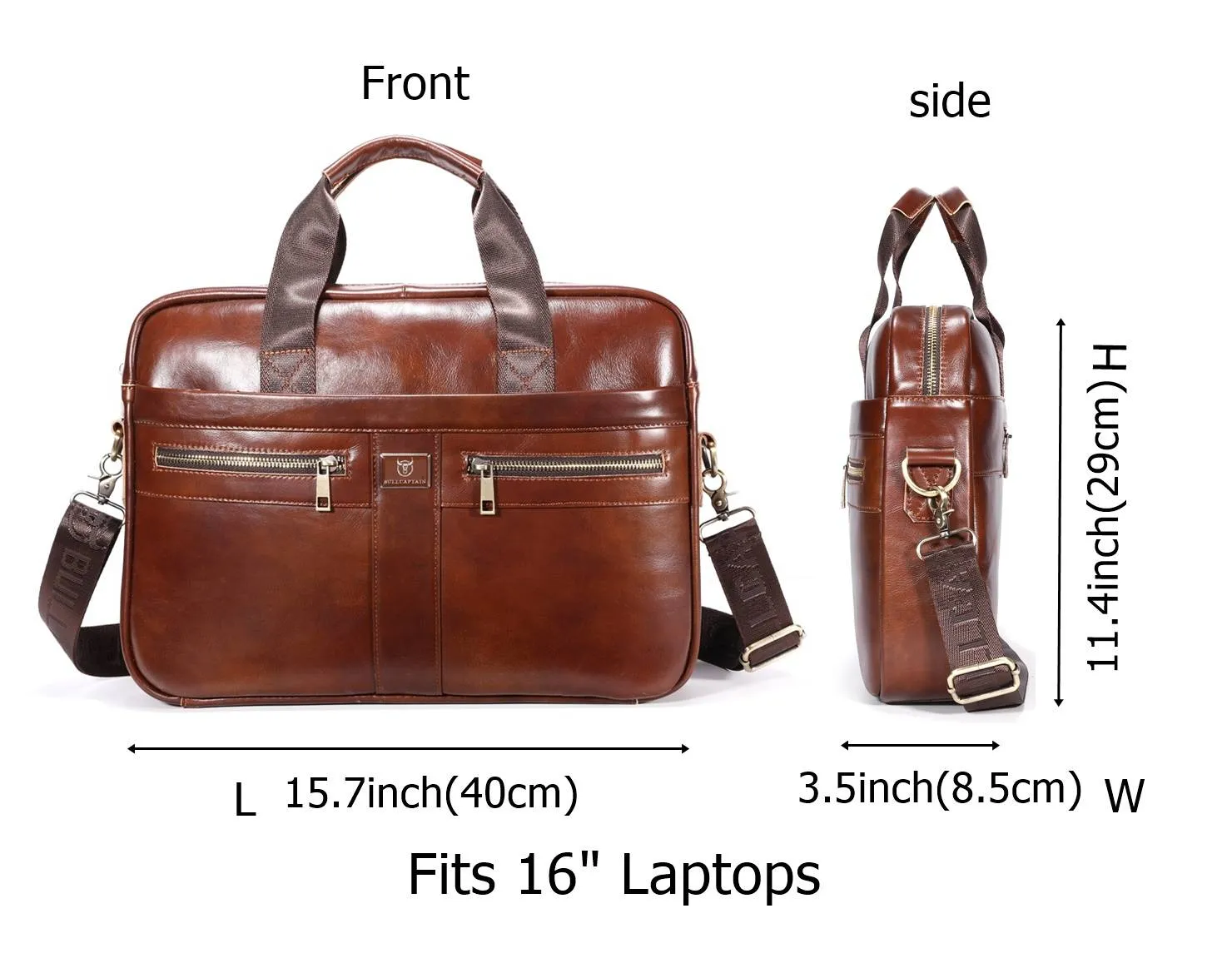BULLCAPTAIN 16 Inch Men Leather Laptop Messenger Bags Business Travel Briefcases