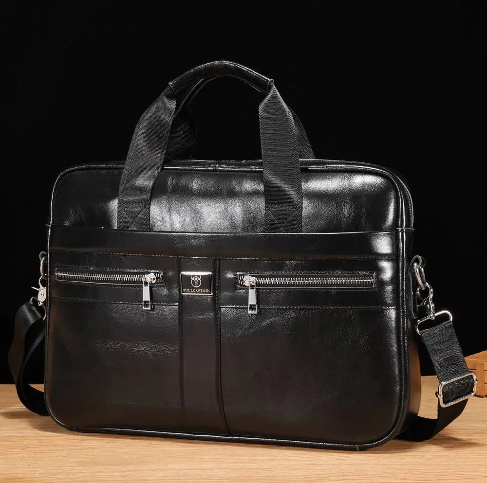 BULLCAPTAIN 16 Inch Men Leather Laptop Messenger Bags Business Travel Briefcases