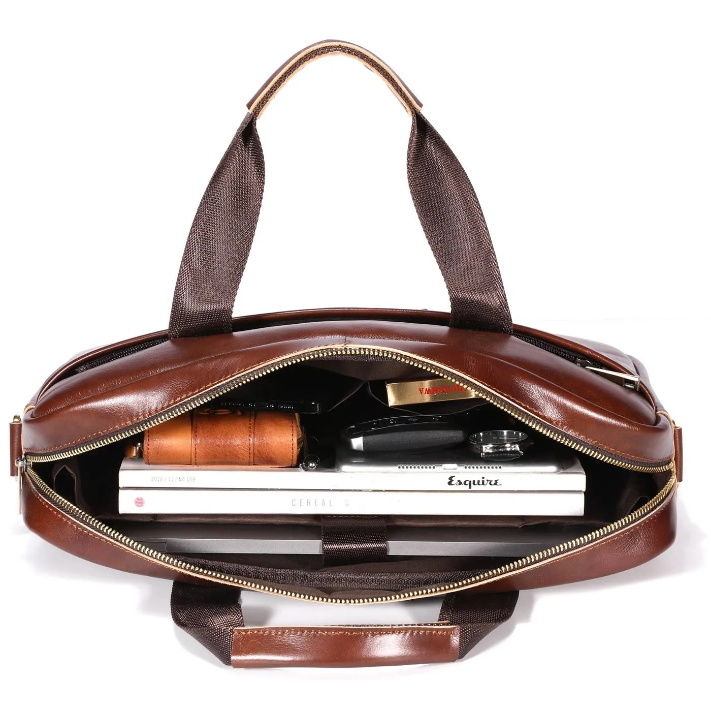 BULLCAPTAIN 16 Inch Men Leather Laptop Messenger Bags Business Travel Briefcases