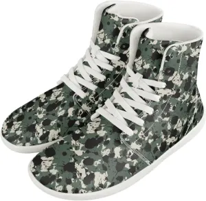 Camouflage Print High Top Barefoot Shoes for Men Comfy Flats PU Leather Walking Shoes Lightweight Non Slip Casual Lace Up Sneakers
