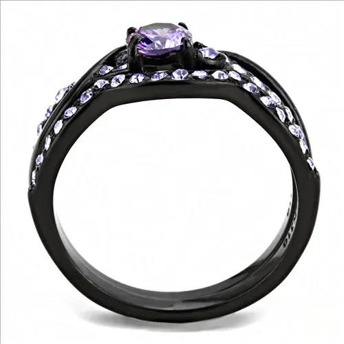 CJE3560 Wholesale Women's Stainless Steel IP Black AAA Grade CZ Amethyst Ring Set