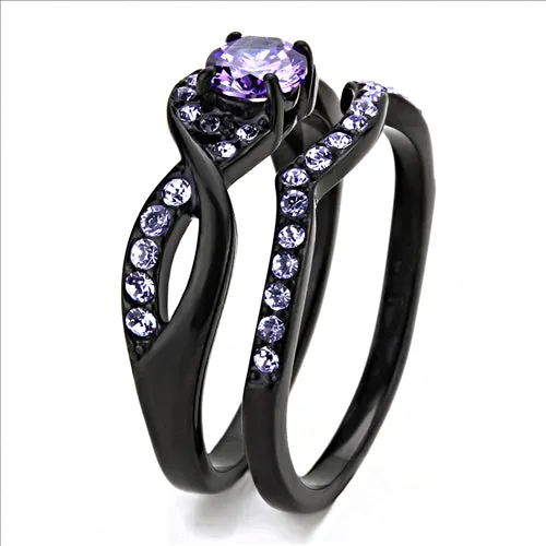 CJE3560 Wholesale Women's Stainless Steel IP Black AAA Grade CZ Amethyst Ring Set