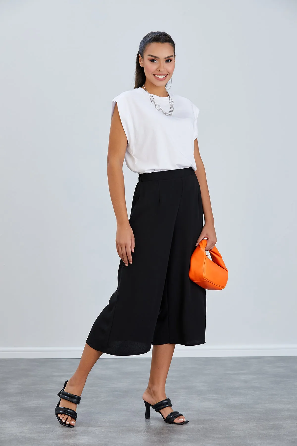 Culotte Wide Leg Trousers in Black