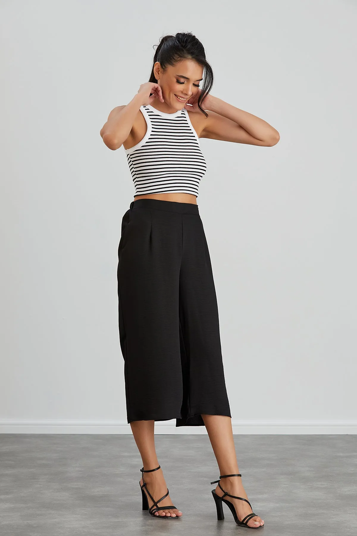 Culotte Wide Leg Trousers in Black
