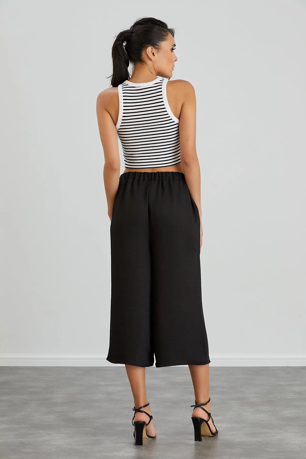 Culotte Wide Leg Trousers in Black