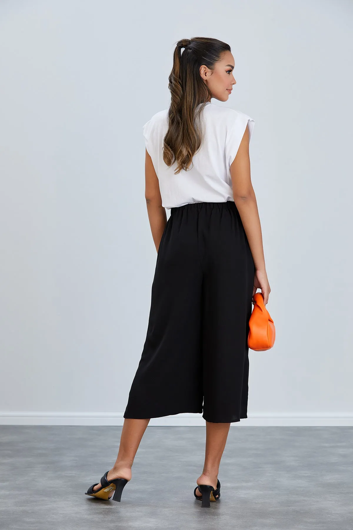 Culotte Wide Leg Trousers in Black