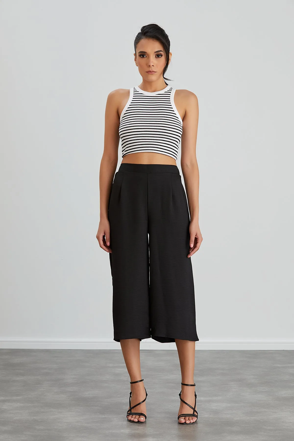 Culotte Wide Leg Trousers in Black