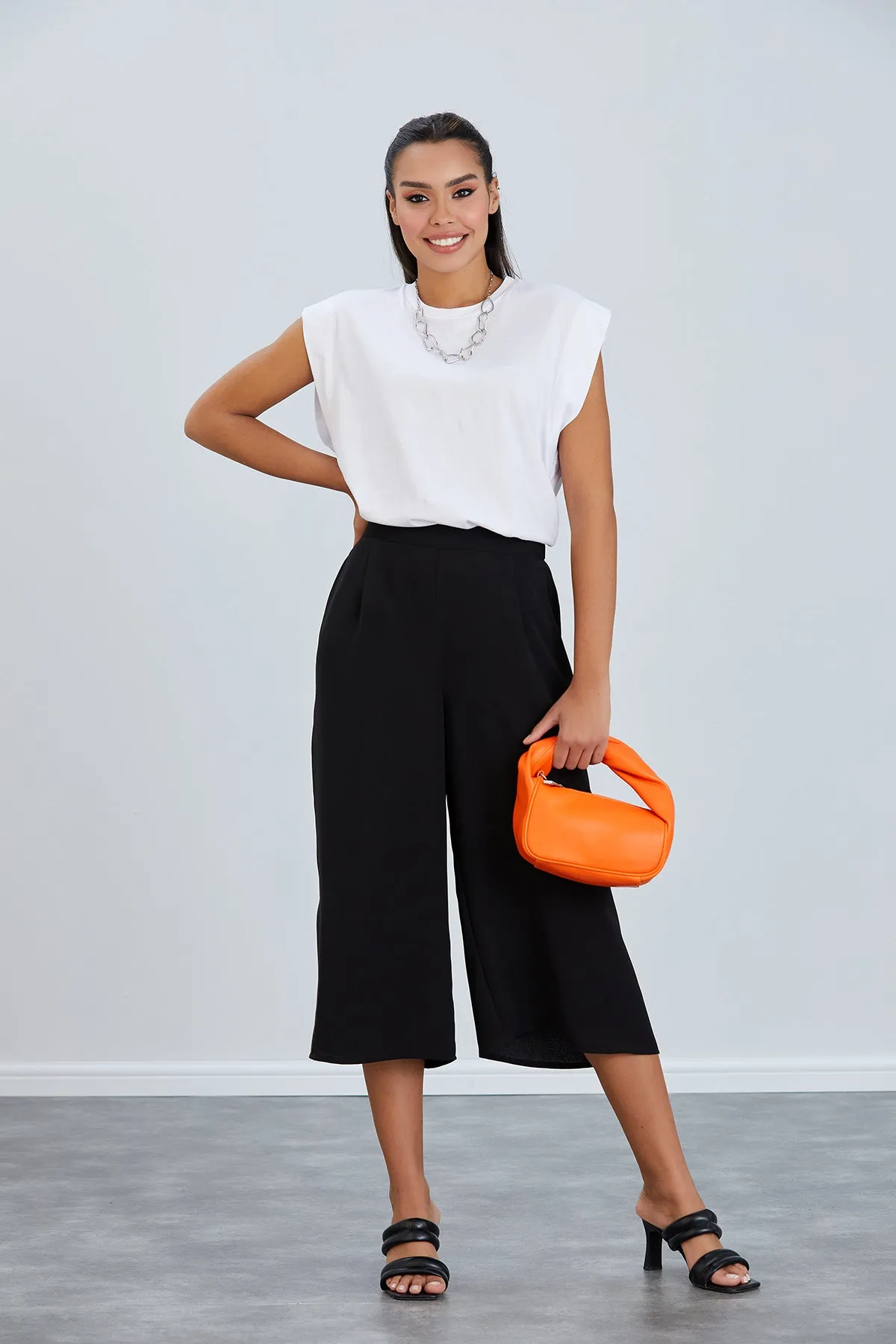 Culotte Wide Leg Trousers in Black