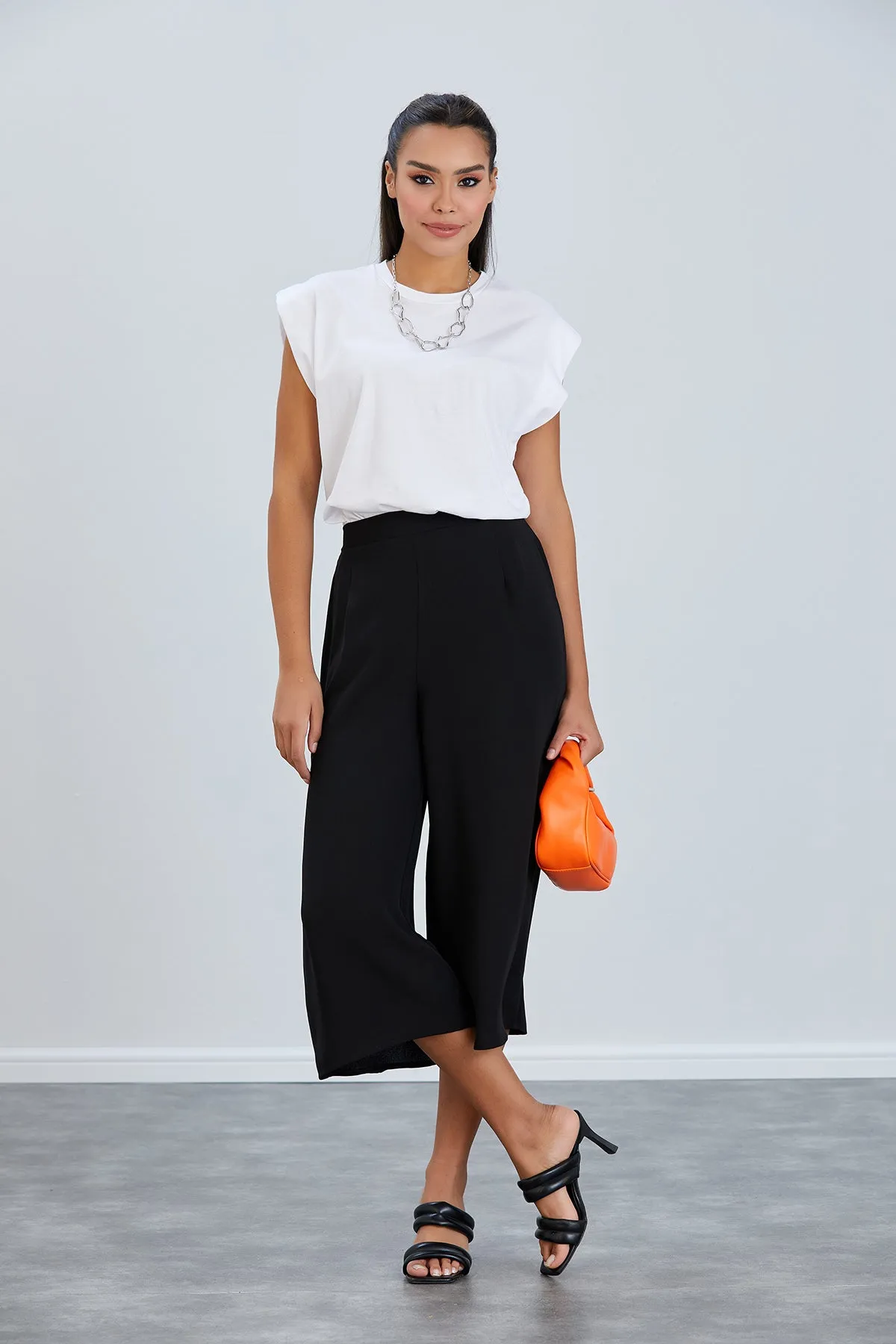 Culotte Wide Leg Trousers in Black