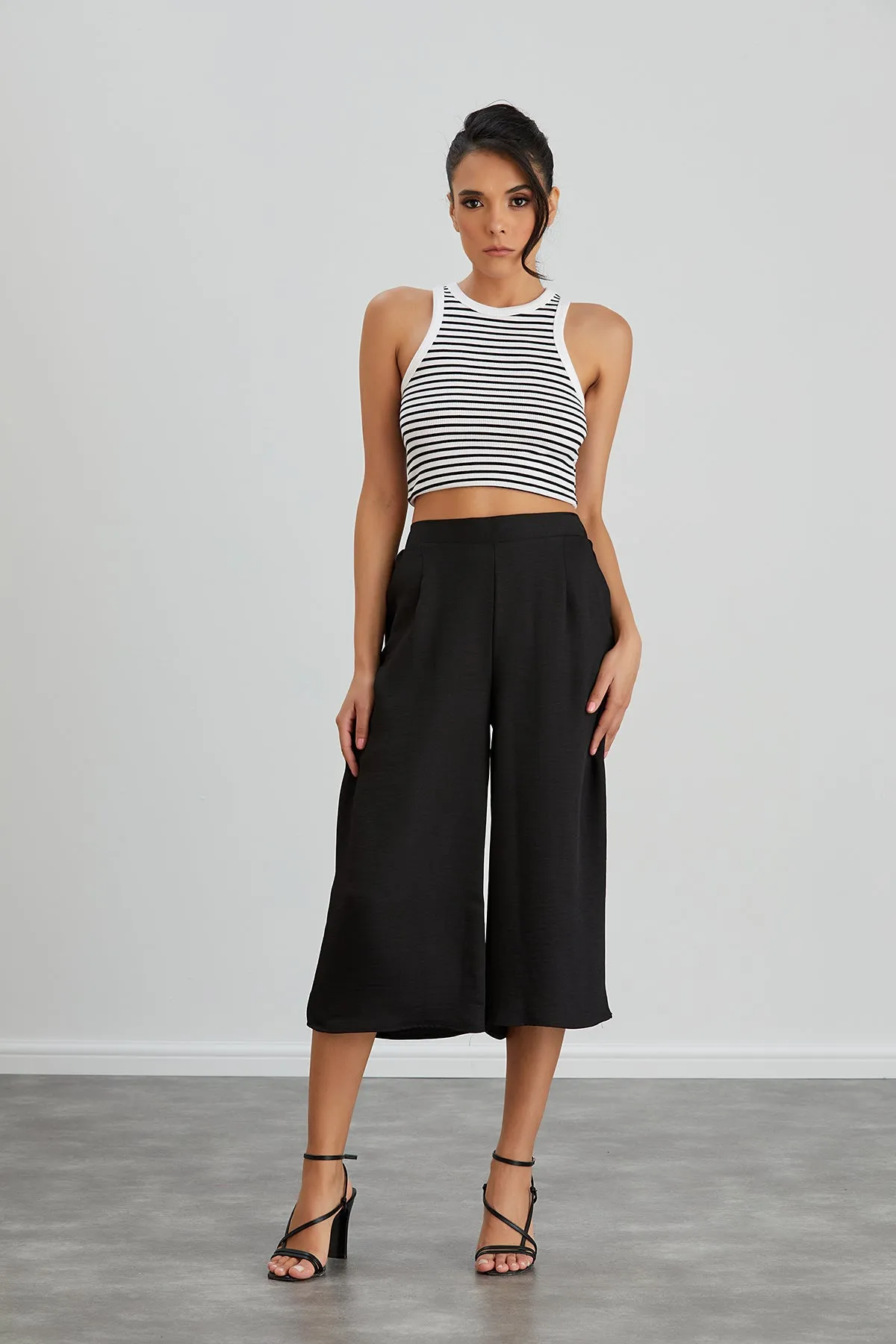 Culotte Wide Leg Trousers in Black