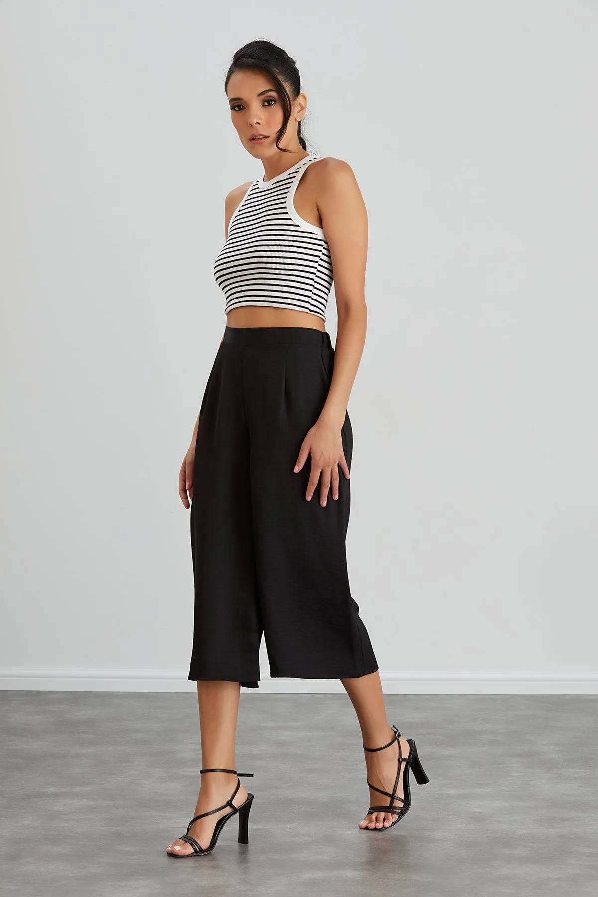 Culotte Wide Leg Trousers in Black