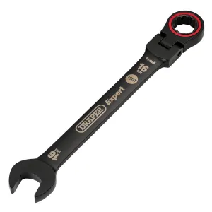 Draper Expert Hi-Torq® Metric Flexible Head Ratchet Combination Spanner, 16mm, Black - 8241FMM/BK