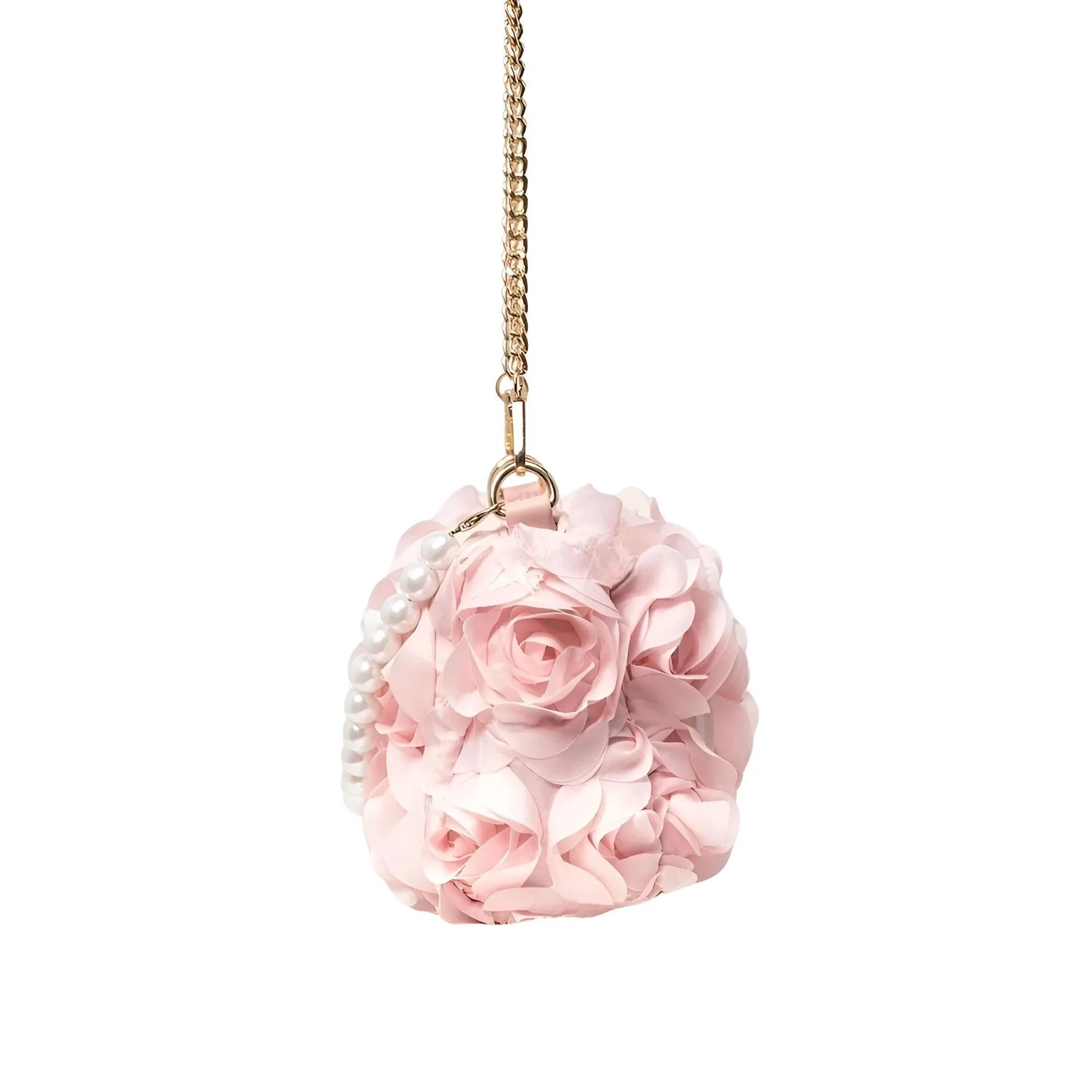 Elegant Rose Flower Dinner Bag Faux Pearl Handbag Metal Chain Crossbody Bag