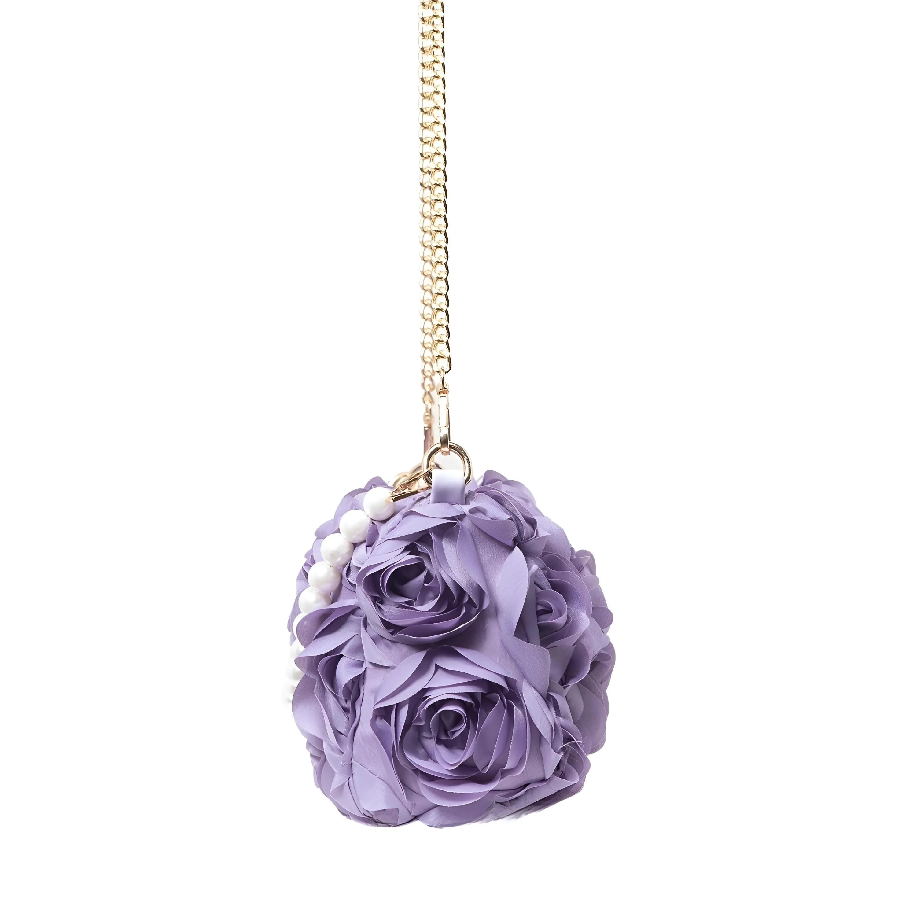 Elegant Rose Flower Dinner Bag Faux Pearl Handbag Metal Chain Crossbody Bag