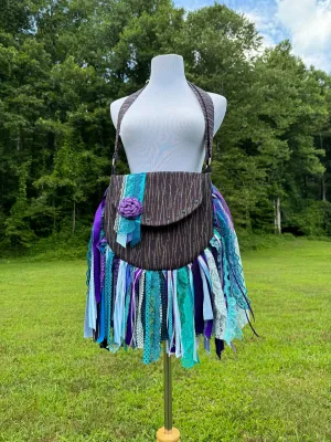 Embellished Purple and Teal Lace Fringe Purse - Boho Handbag, Hippie Style with a Chic Twist