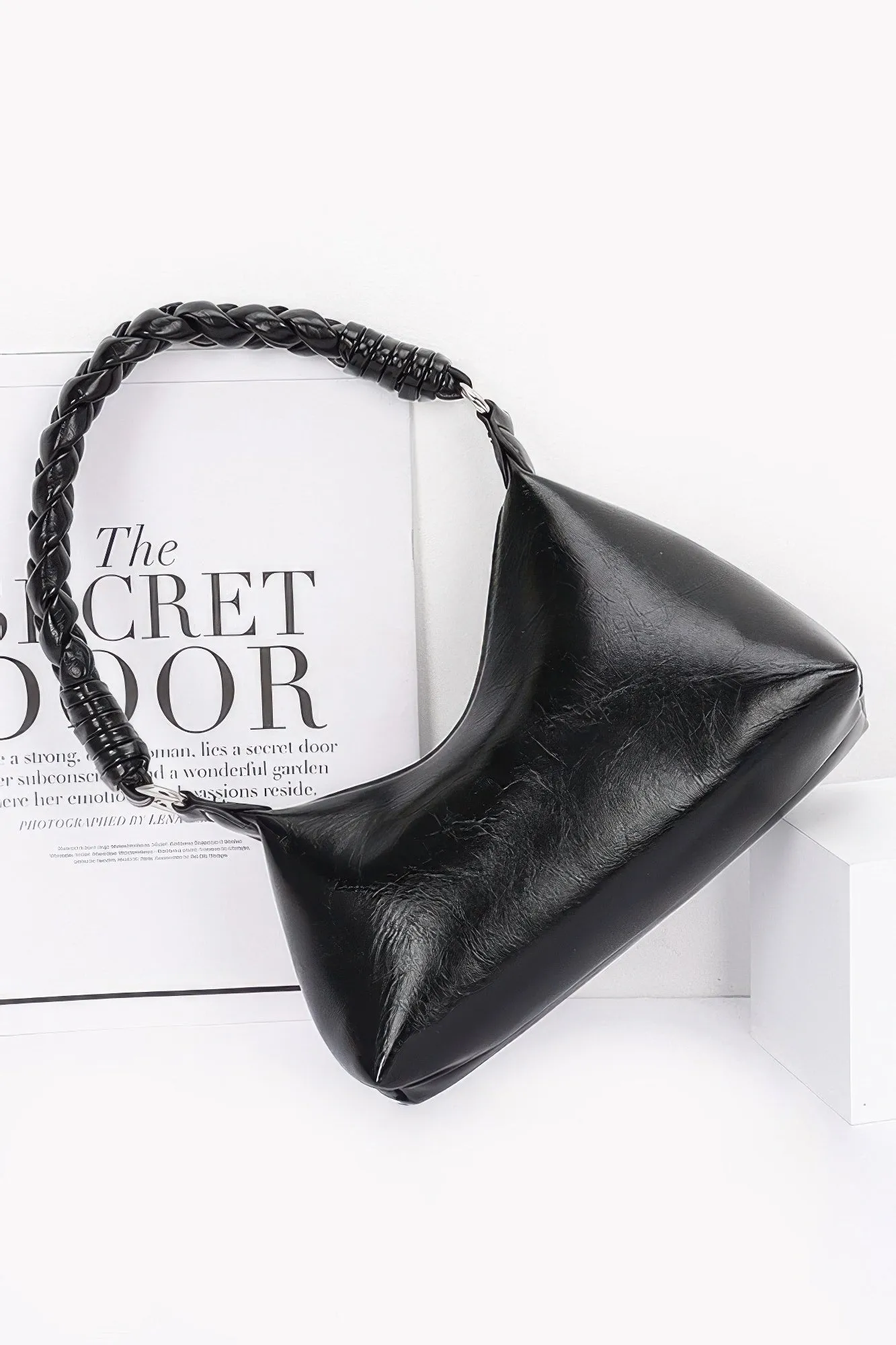 Faux Leather Braided Strap Shoulder Bag